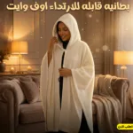 بطانية قابلة للارتداء باللون الأوف وايت - هودي مدمج - خامة مخملية فاخرة - للنساء والرجال