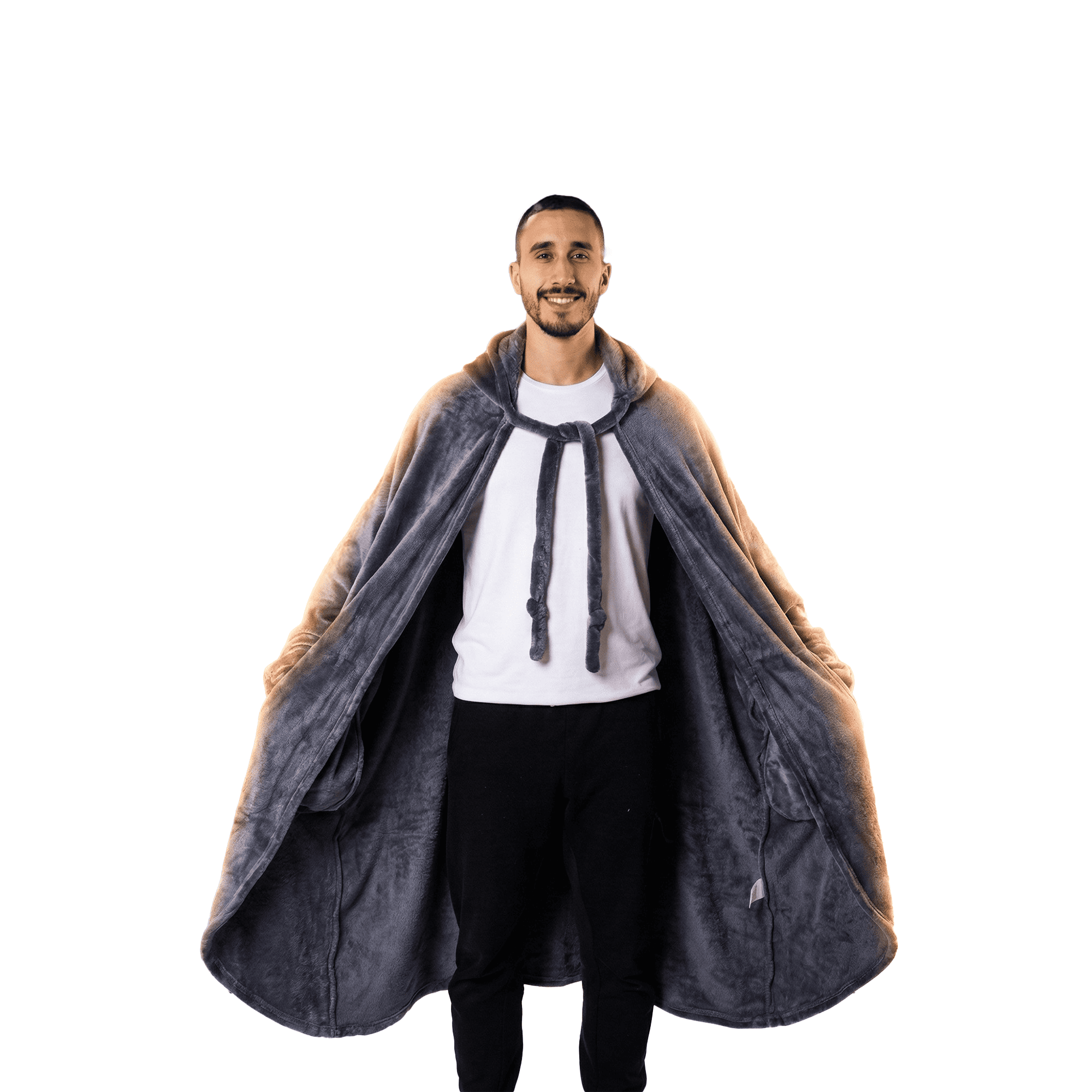 بطانية قابلة للارتداء باللون الأوف وايت - هودي مدمج - خامة مخملية فاخرة - للنساء والرجال