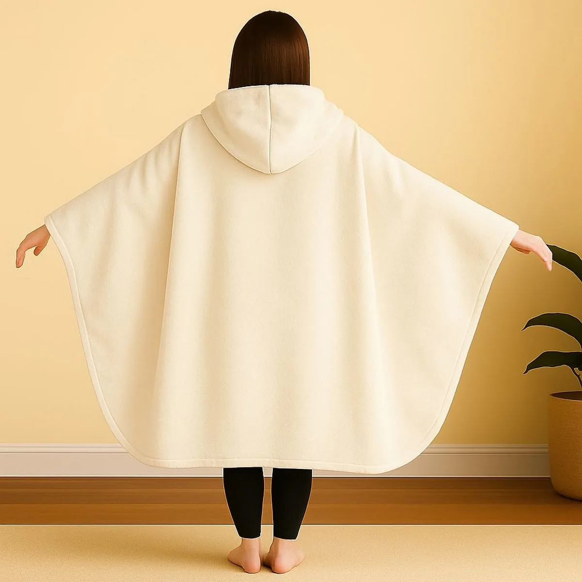 بطانية قابلة للارتداء باللون الأوف وايت - هودي مدمج - خامة مخملية فاخرة - للنساء والرجال